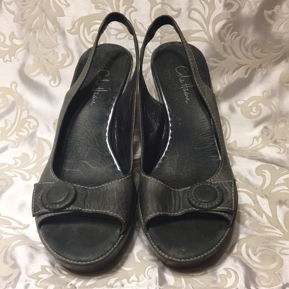 Medium Green Slingback Wedge Heels
